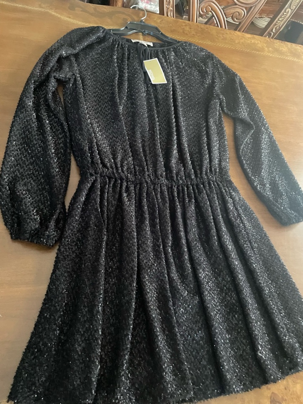 Michael Kors Black Sequin textured Long-Sleeve Dress